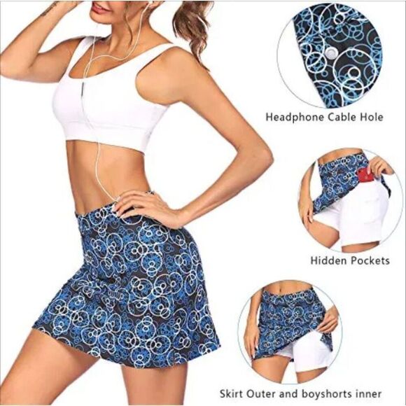 Ekouaer Women's Athletic Skort Black with Geo Blue White Circle Size XS - Picture 1 of 10